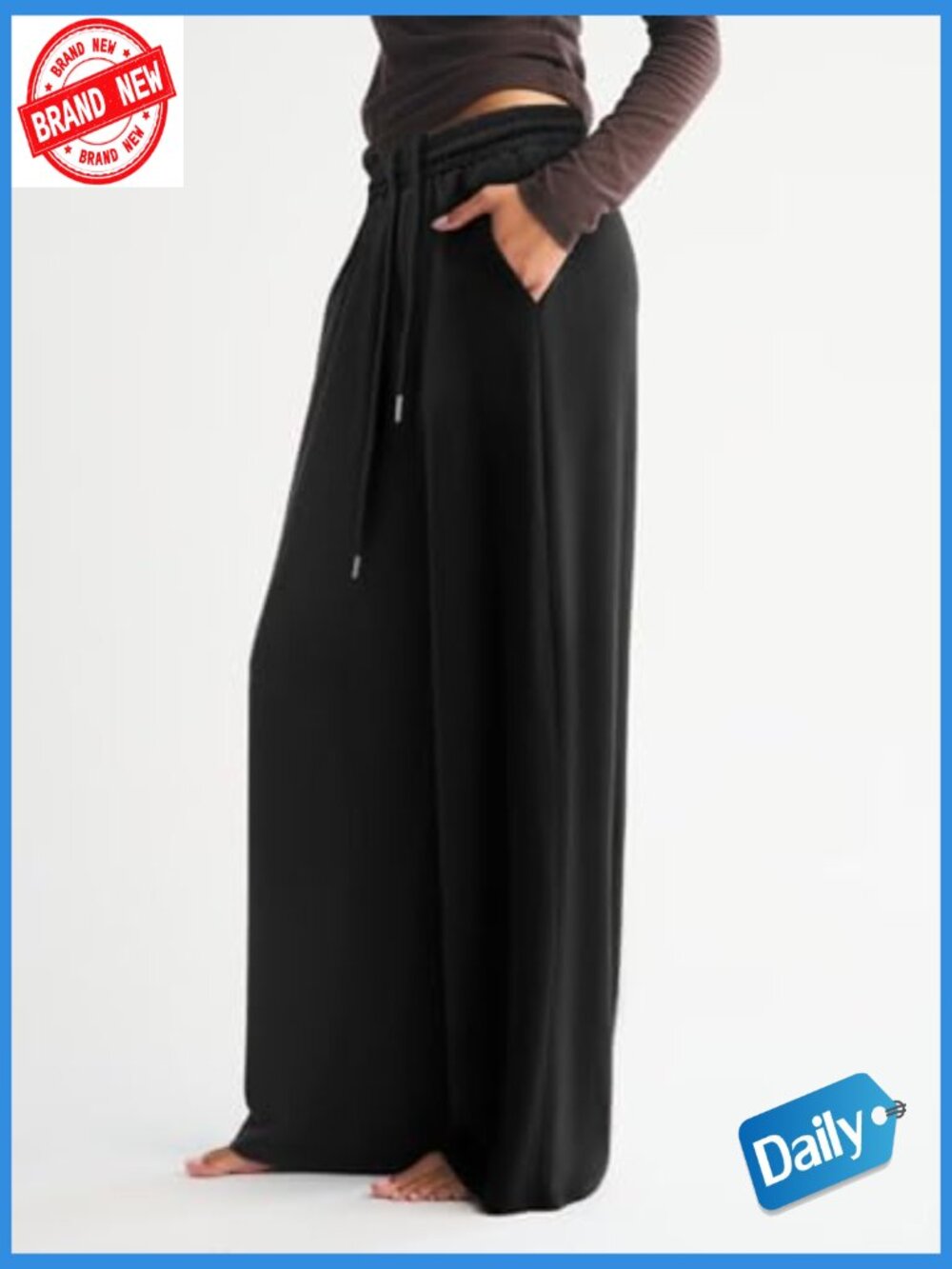 High Waisted Wide Leg Sweatpants Pockets Baggy Lounge Drawstring Casual Trousers - Picture 4 of 7
